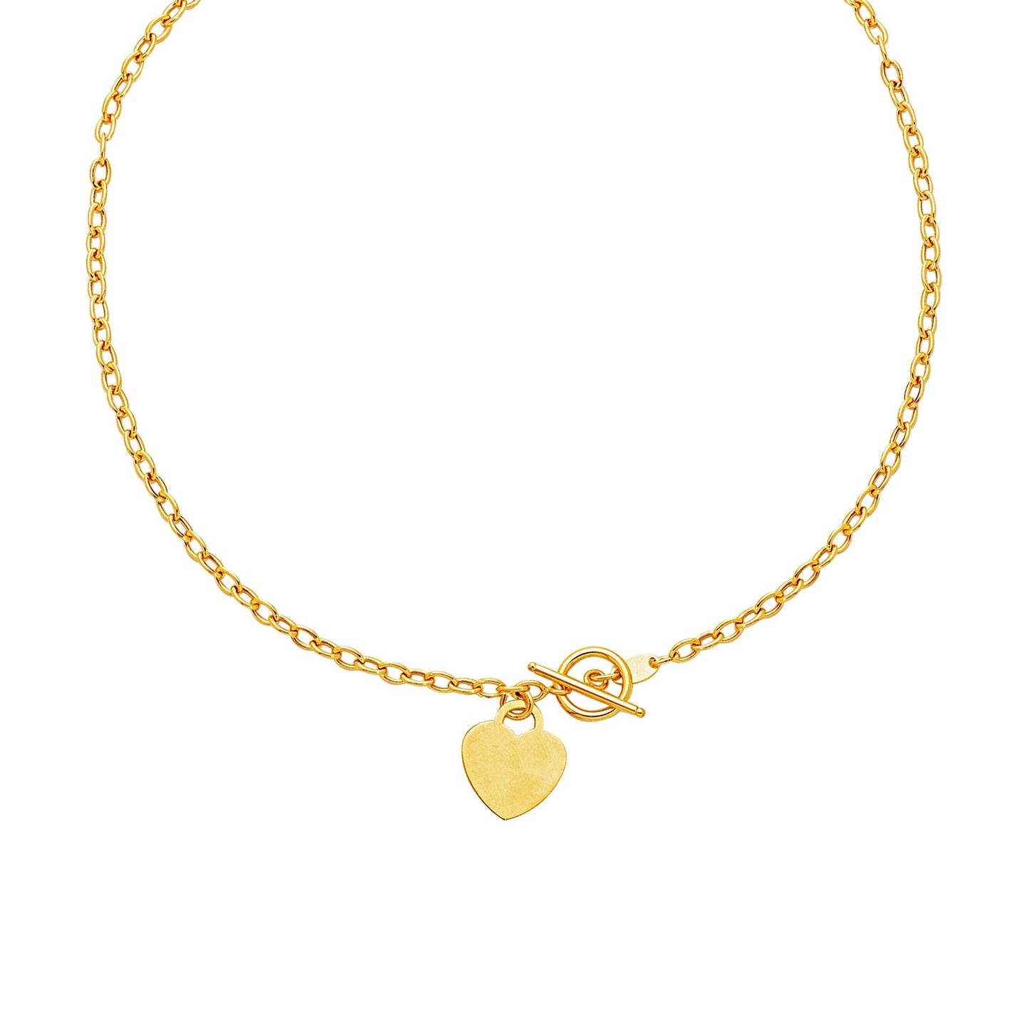 Collar de Toggle de Oro Amarillo de 14k con Charm de Corazón