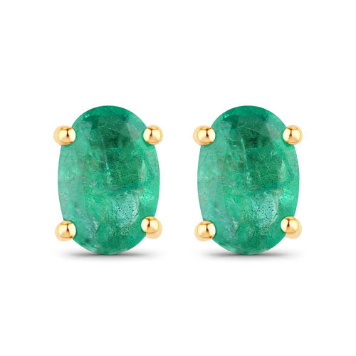 Boucles d'oreilles en or jaune 10K avec émeraude zambienne véritable de 0,88 carat