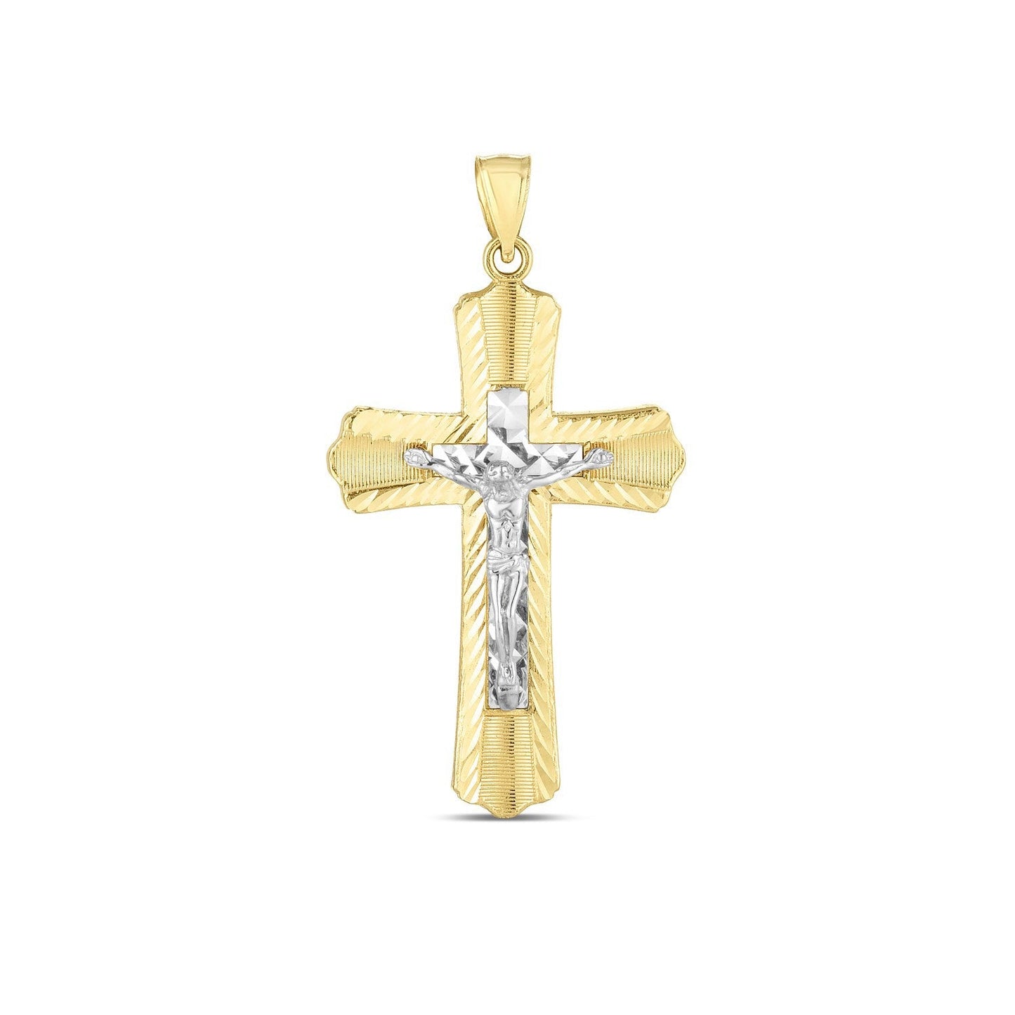 Pendentif croix en or bicolore 14k avec taille de diamant