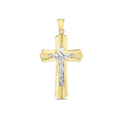 Pendentif croix en or bicolore 14k avec taille de diamant