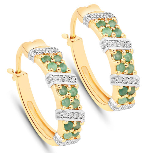 Boucles d'oreilles en argent sterling avec émeraude véritable de 0,80 carat et topaze blanche