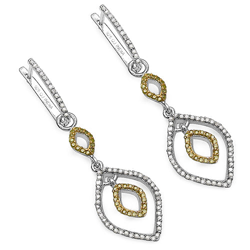 1.00 Carat Genuine White & Yellow Diamond Sterling Silver Earrings