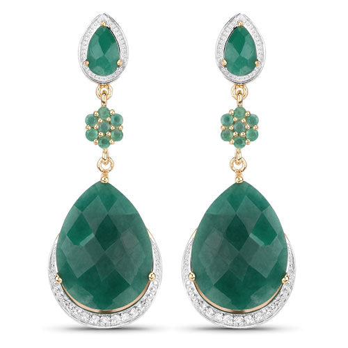 Pendientes de plata esterlina con esmeralda teñida de 22.70 quilates y topacio blanco