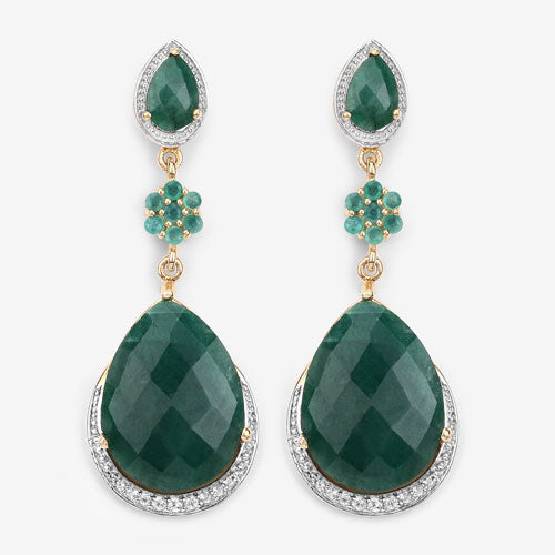 Pendientes de plata esterlina con esmeralda teñida de 22.70 quilates y topacio blanco