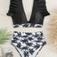 Elegant Black Ruffle V Neck High Waisted Bikini Set