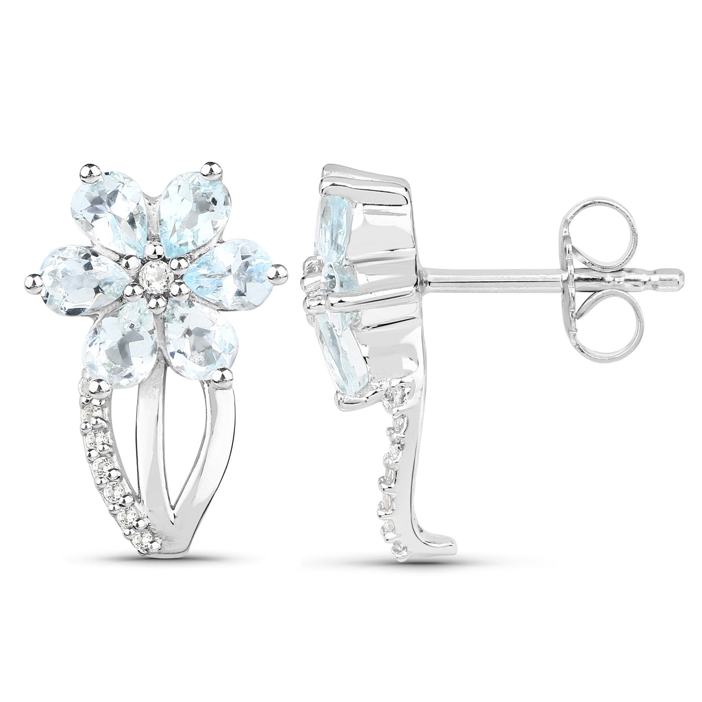 1.54 Carat Genuine Aquamarine & White Topaz Sterling Silver Earrings