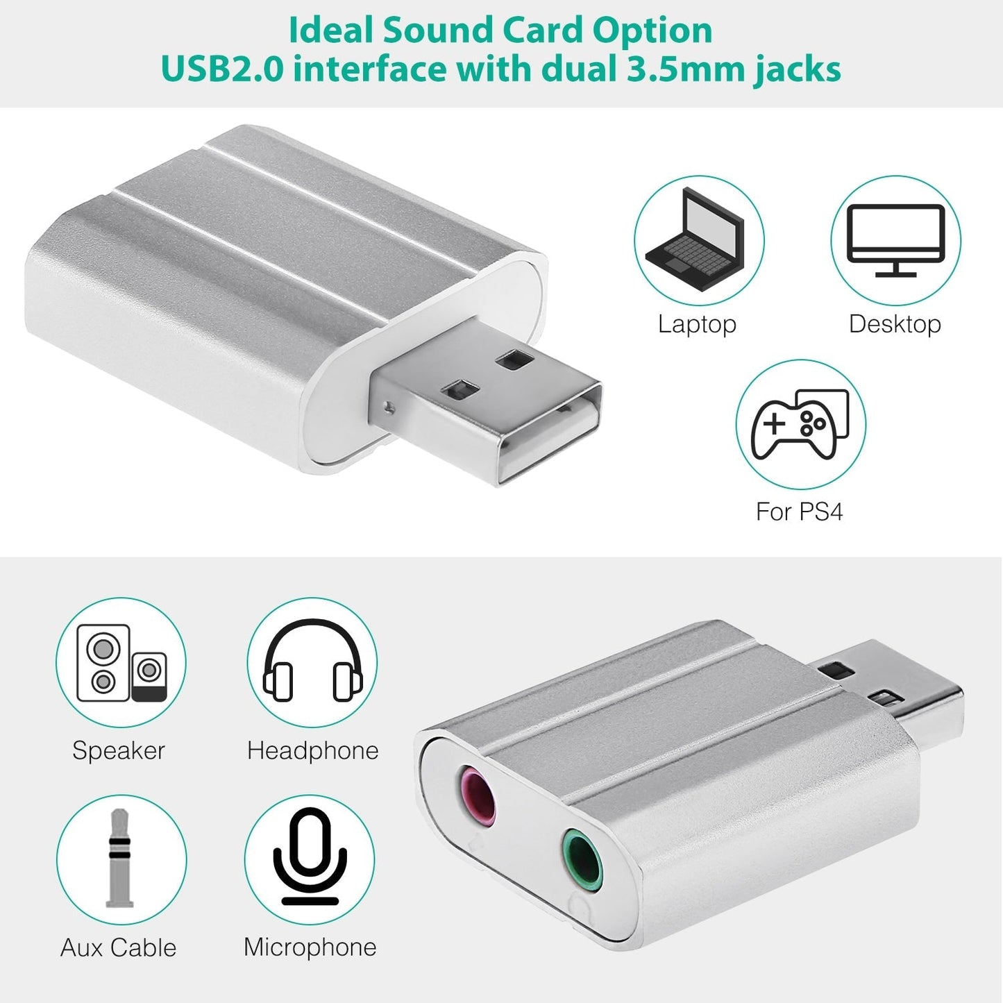 USB Audio Adapter - External Stereo Sound Card for PC & Laptops