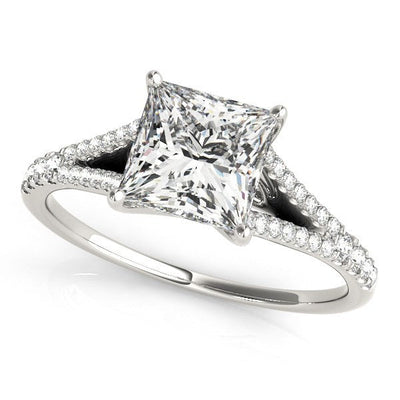 14k White Gold Princess Cut Split Shank Diamond Engagement Ring