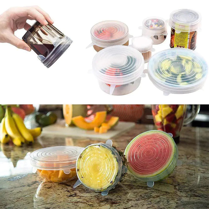 Tapas de Silicona Estirables - Cubiertas de Alimentos Reutilizables y Herméticas