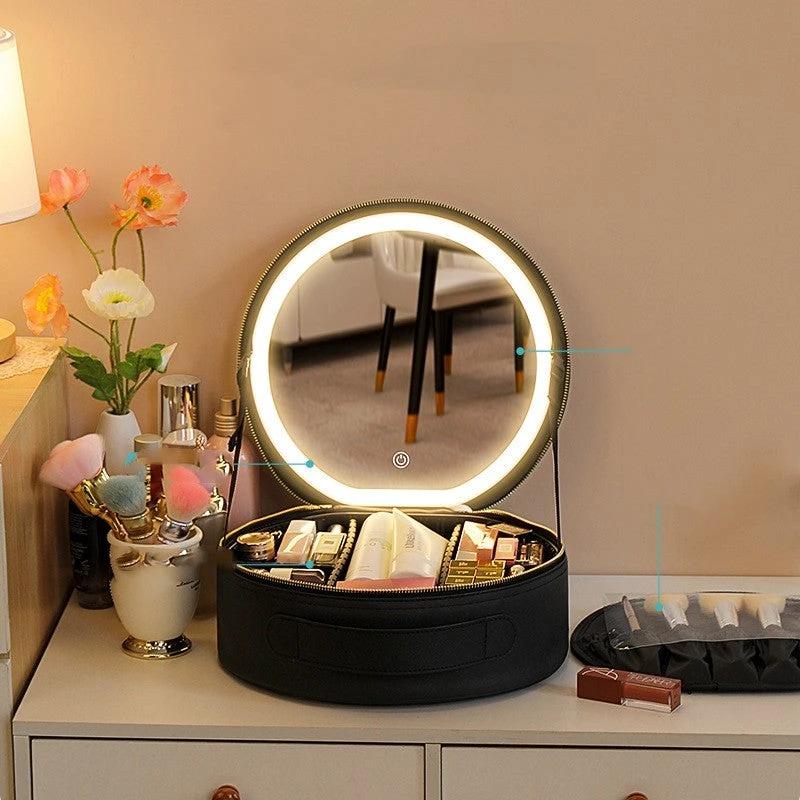 Bolsa de Maquillaje LED Inteligente Redonda con Luces de Espejo