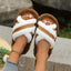 Fluffy Cross Strap Stitching Casual Platform Slippers