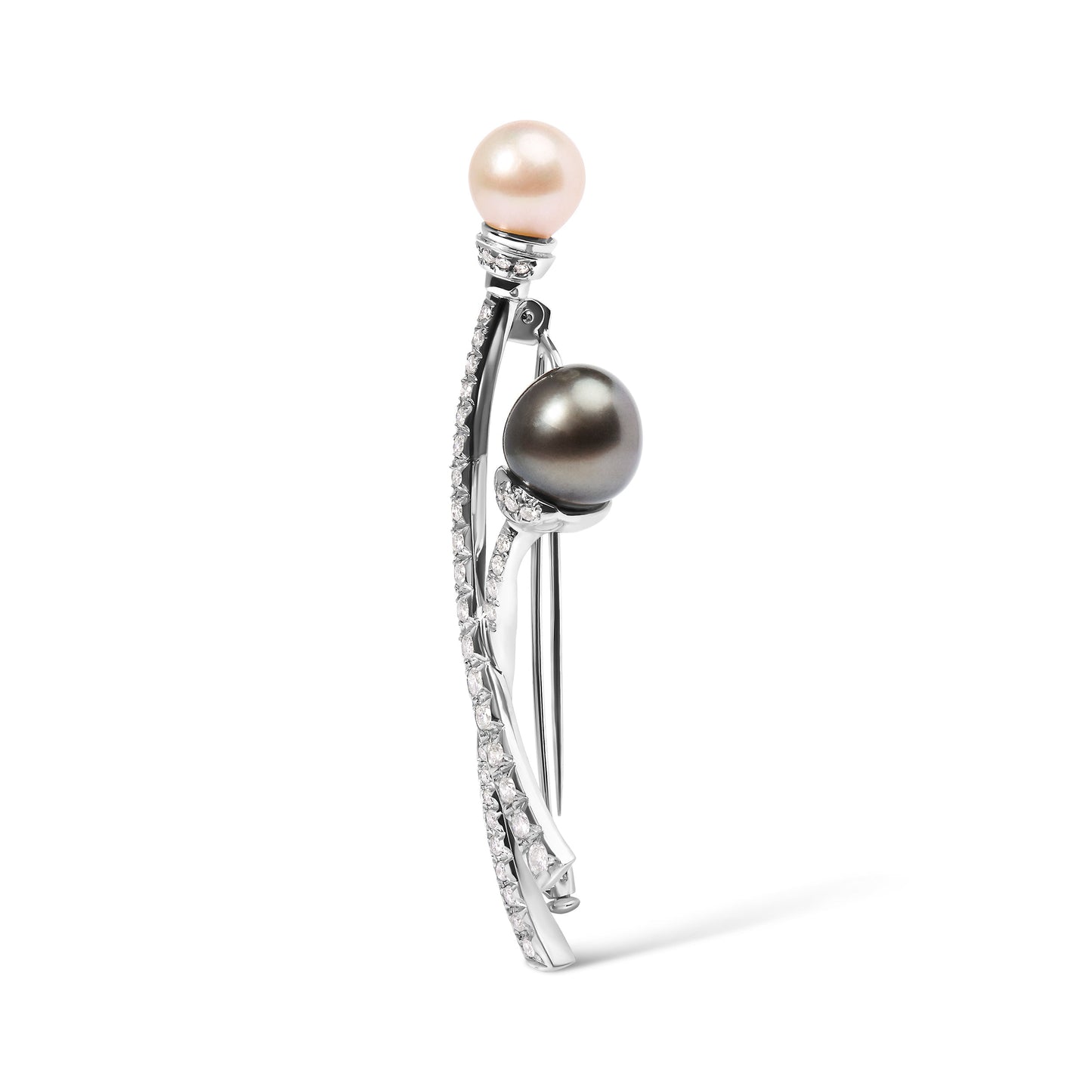 Broche Pin de Diamante y Perla del Mar del Sur Cultivada en Oro Blanco de 18K