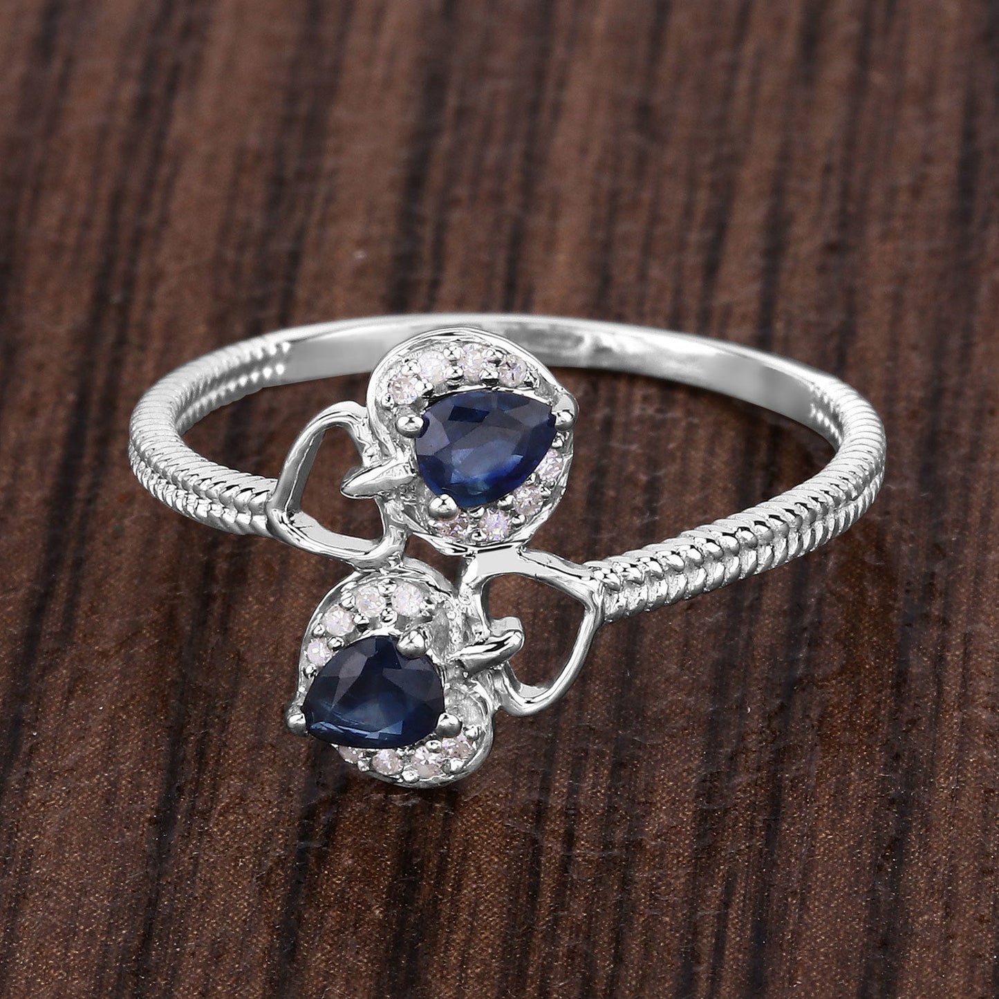 0.34 Carat Blue Sapphire & Diamond 14K White Gold Engagement Ring