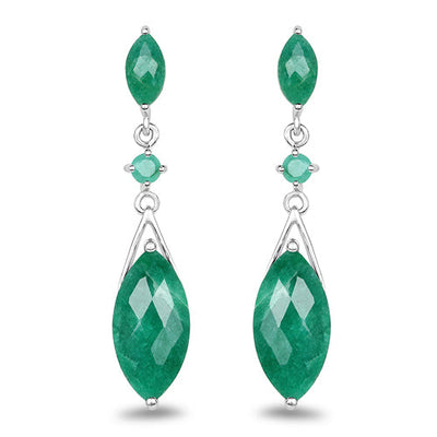 Pendientes Elegantes de Esmeralda Teñida de 8.52 Quilates y Plata de Ley