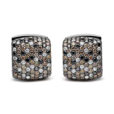 Pendientes de aro huggie de diamantes multicolores en oro blanco de 18K con baño de rodio negro