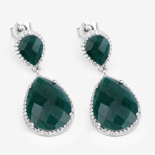 19.42 Carat Dyed Emerald and White Topaz Sterling Silver Earrings