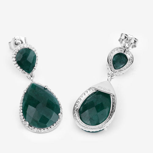 19.42 Carat Dyed Emerald and White Topaz Sterling Silver Earrings