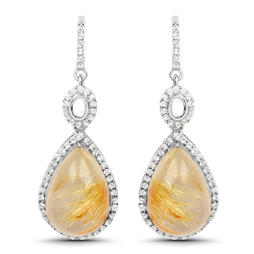 Boucles d'oreilles en argent sterling avec rutile doré de 10,04 carats et topaze blanche