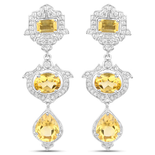 6.63 Carat Genuine Citrine & White Topaz Sterling Silver Earrings