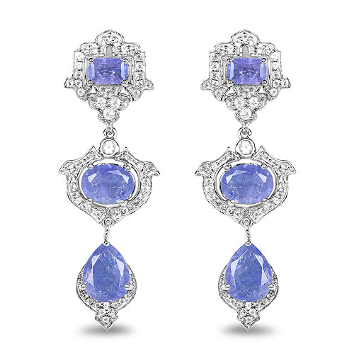 7.73 Carat Genuine Tanzanite & White Topaz Sterling Silver Earrings