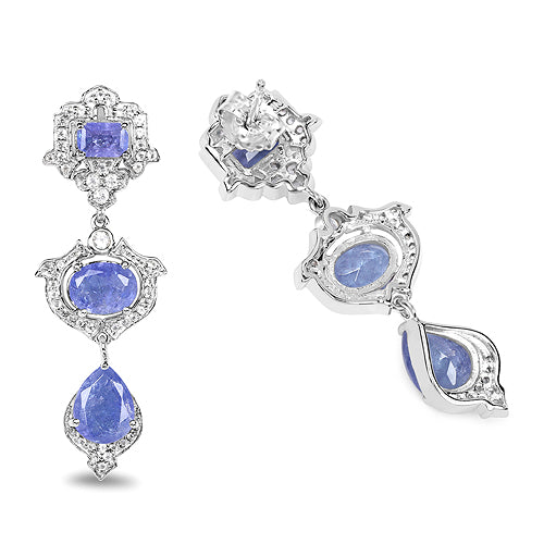 7.73 Carat Genuine Tanzanite & White Topaz Sterling Silver Earrings