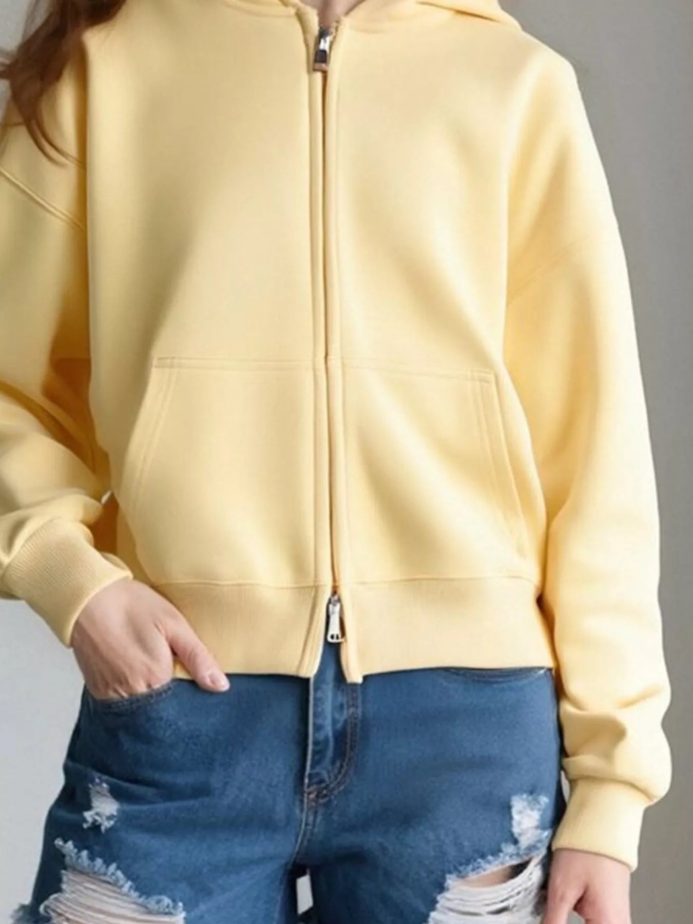 Plus Size Casual Zip-Up Long Sleeve Hoodie