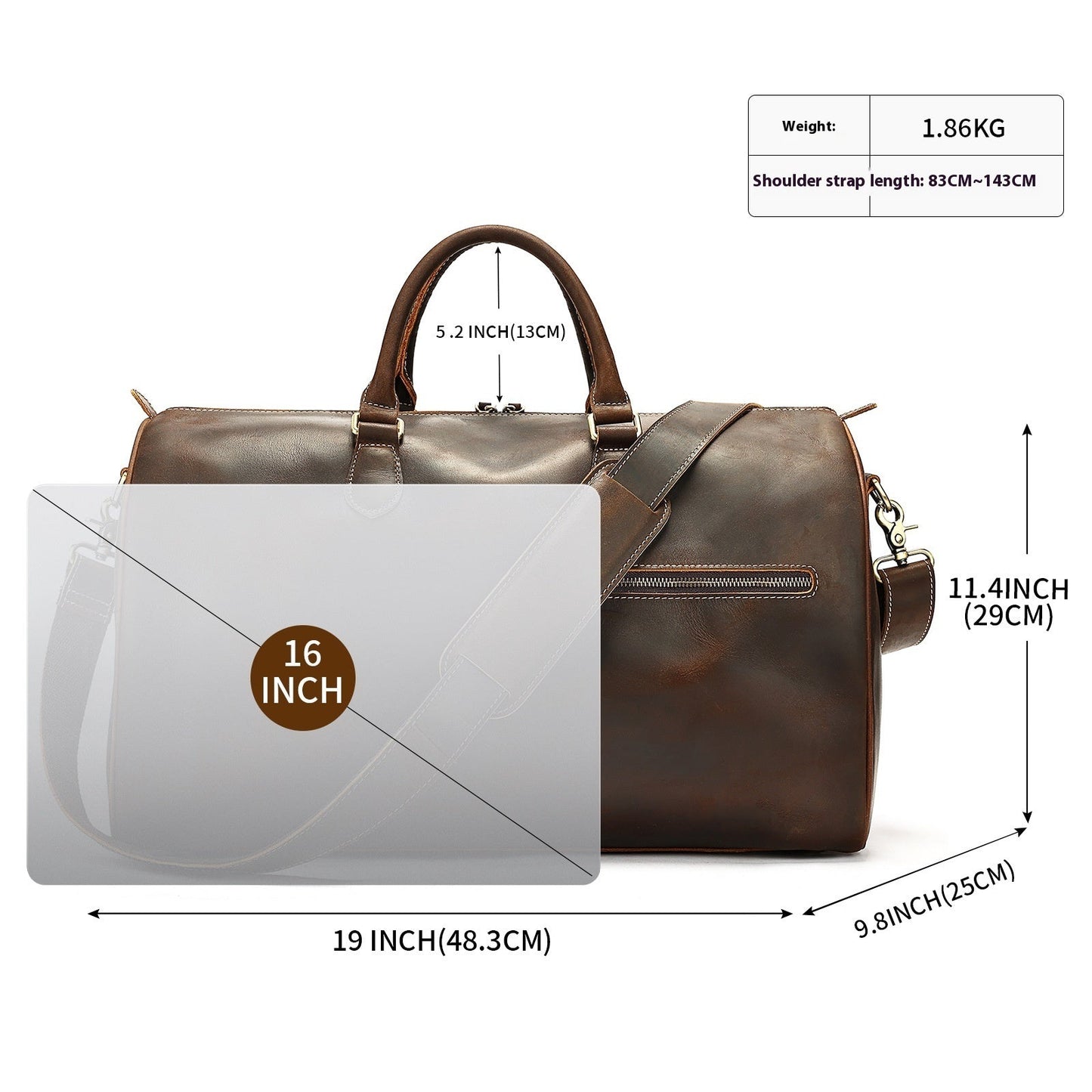 Bolso Cruzado de Cuero Vintage de Gran Capacidad para Viajes