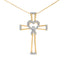 14K Gold Plated Sterling Silver Diamond Heart Cross Pendant Necklace