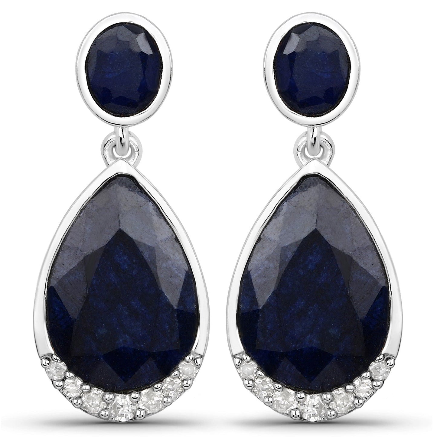 Elegant 7.90 Carat Dyed Sapphire & Diamond Earrings in Sterling Silver