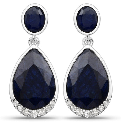 Pendientes de Zafiro Teñido y Diamante de 7.90 Quilates en Plata Esterlina
