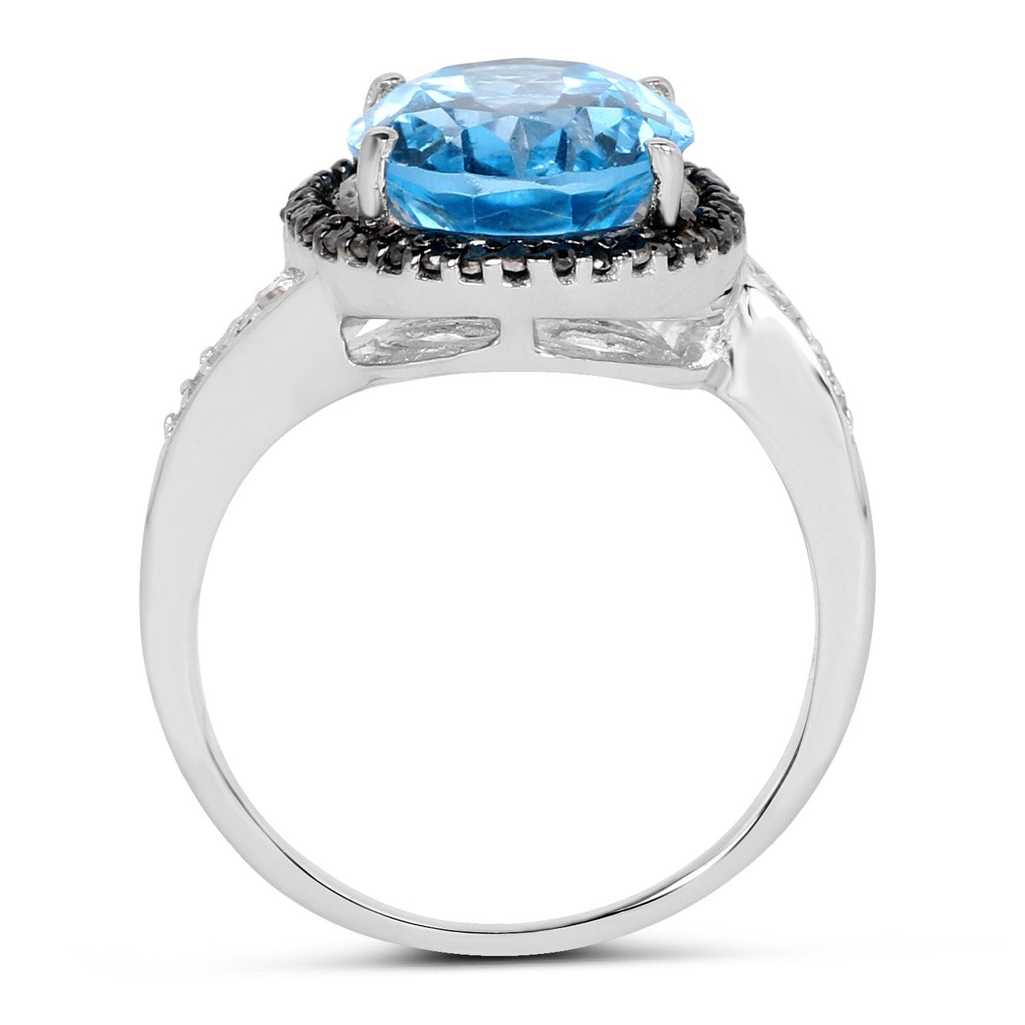 5.48 Carat Swiss Blue Topaz & Diamond Sterling Silver Ring