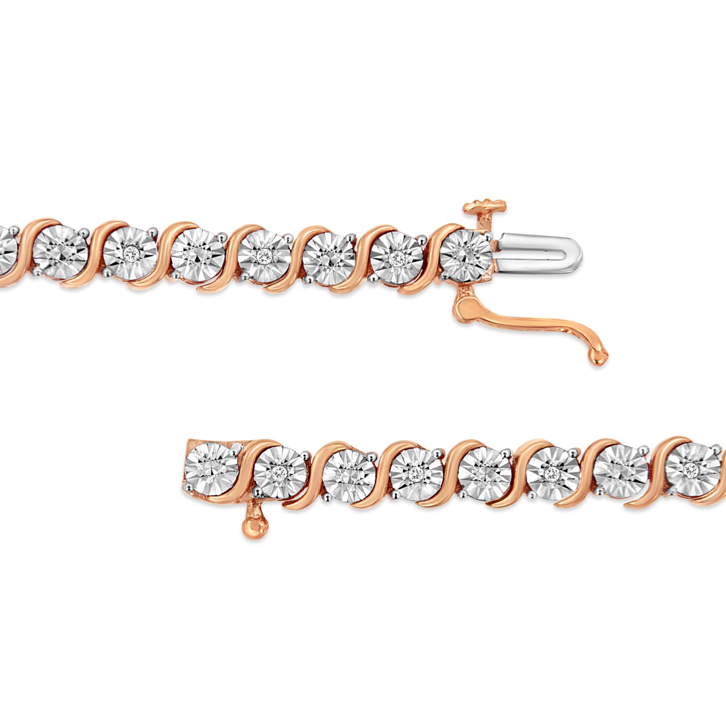 14K Rose Gold Plated Sterling Silver Diamond Tennis Bracelet - 7"