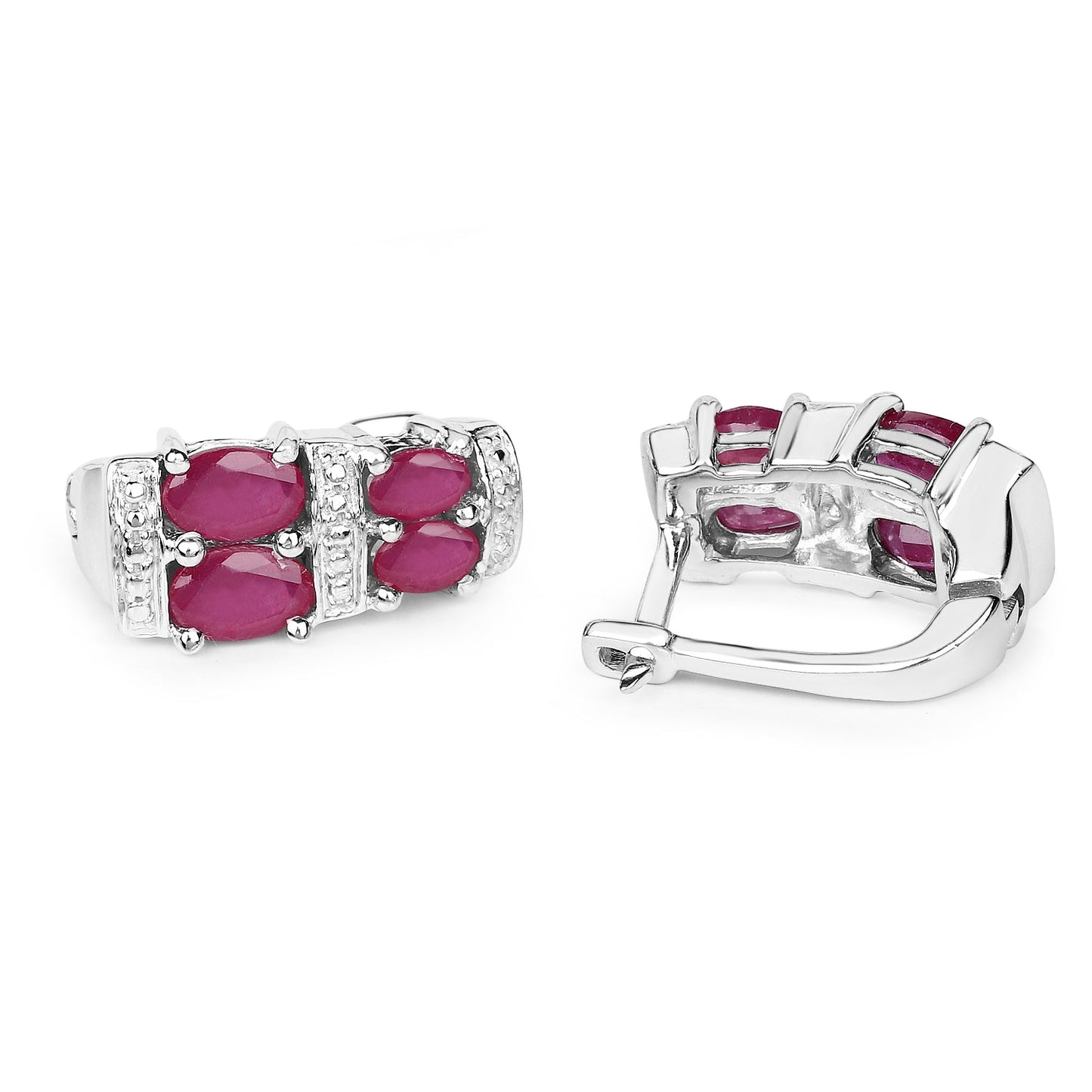Boucles d'oreilles en rubis remplis de verre de 3,20 carats en argent sterling