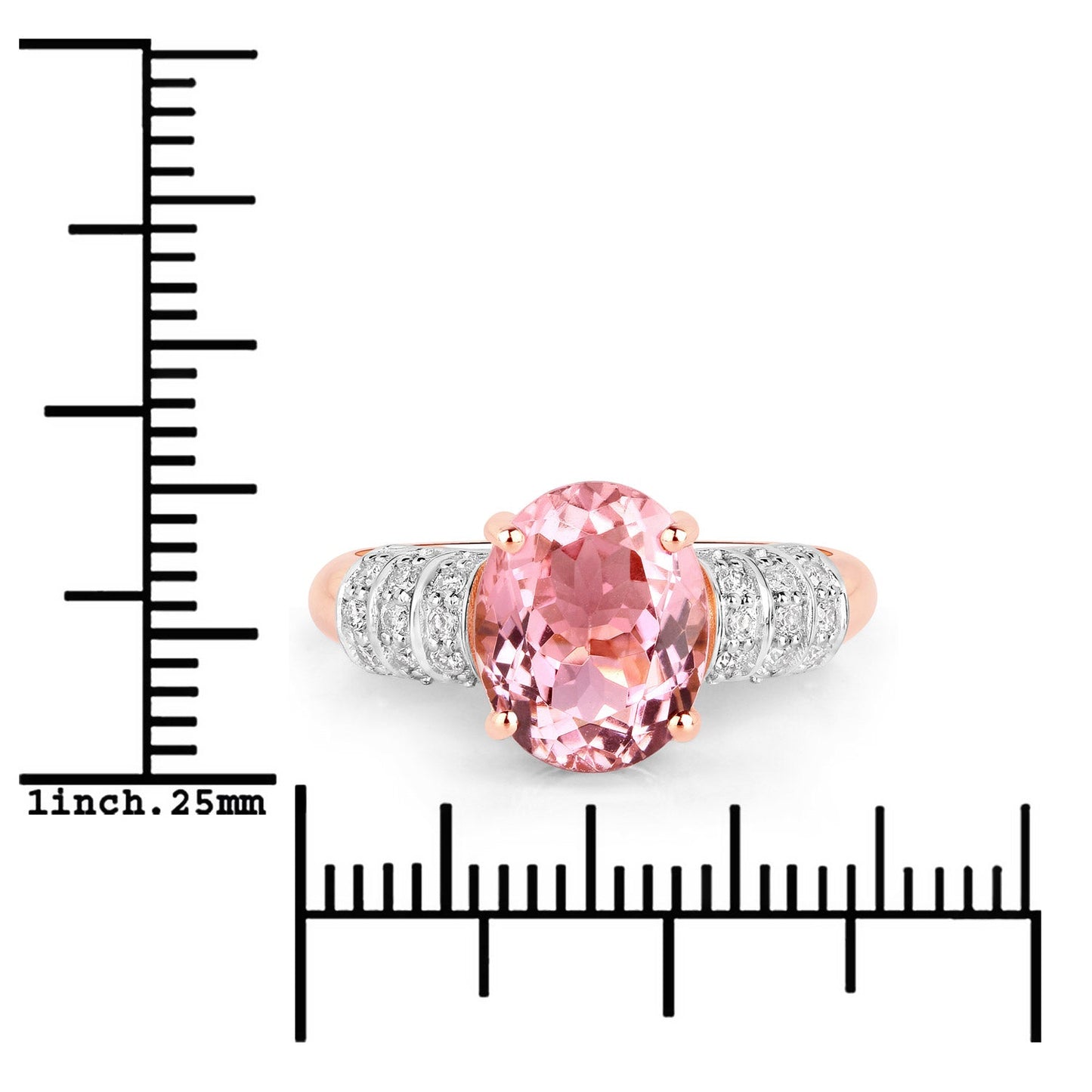 Bague en or rose 14K avec tourmaline rose et diamants de 3,11 carats