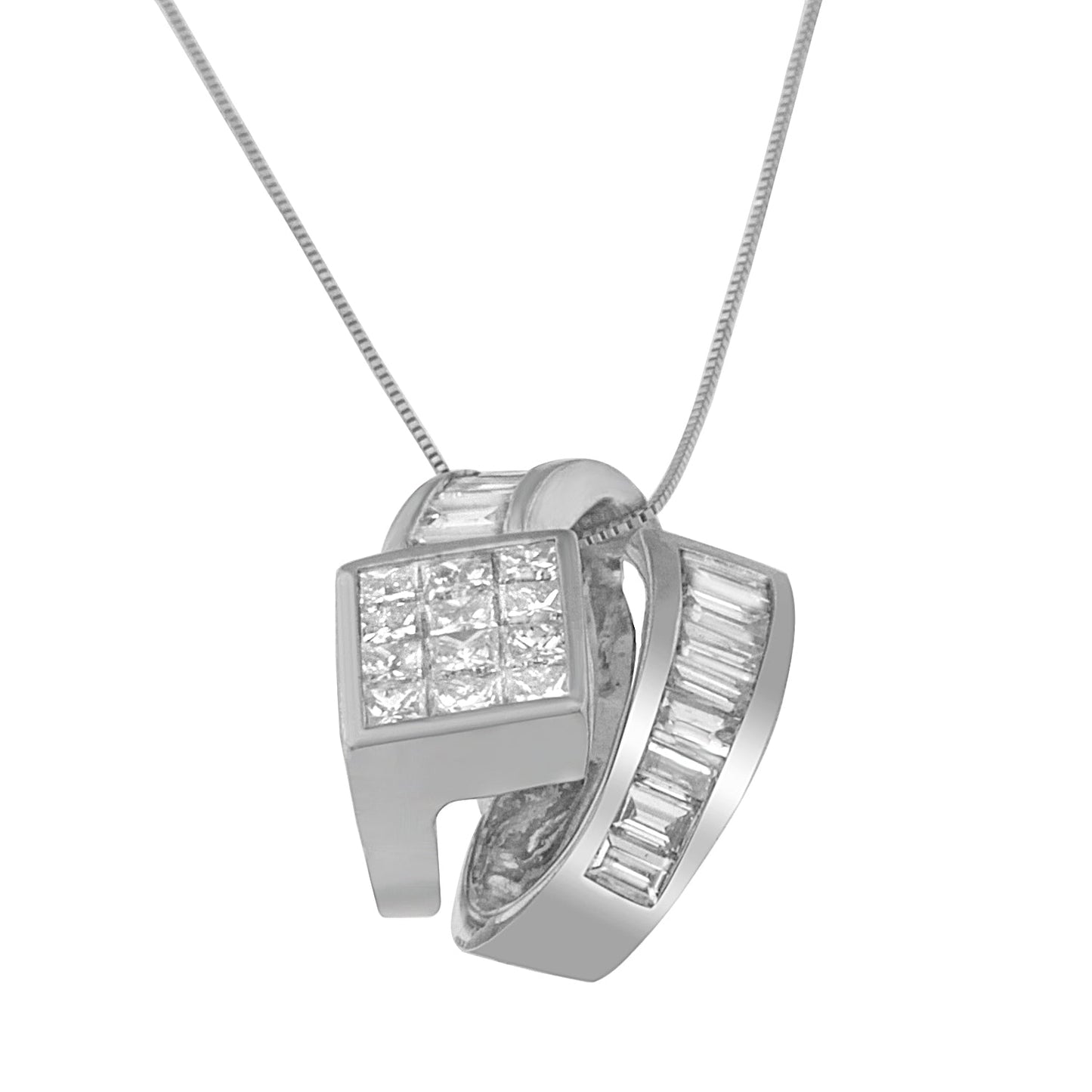 Collier Pendentif Double Boucle en Diamant en Or Blanc 14K