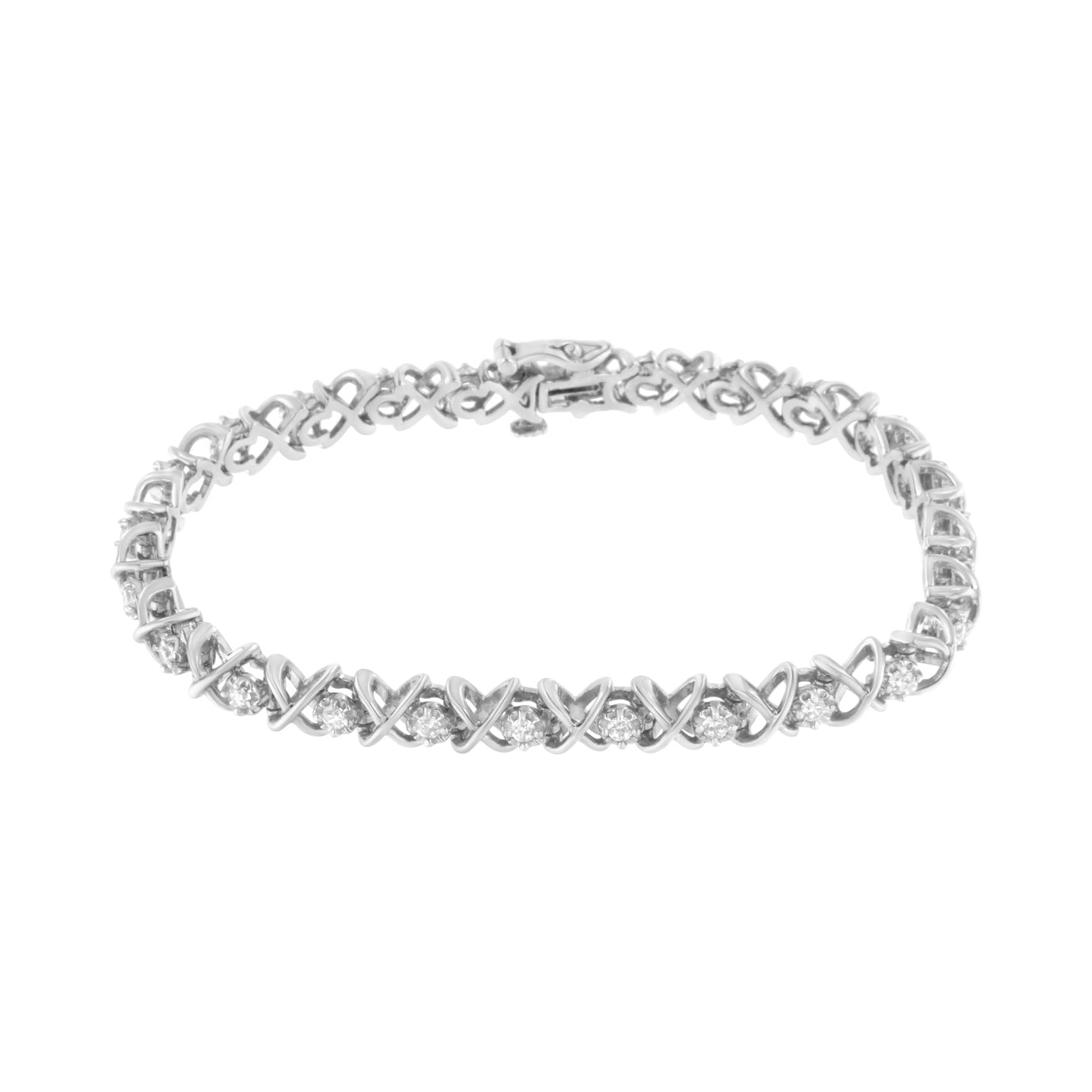 Bracelet en argent sterling 925 avec diamants en forme de "X" - Taille 7,25