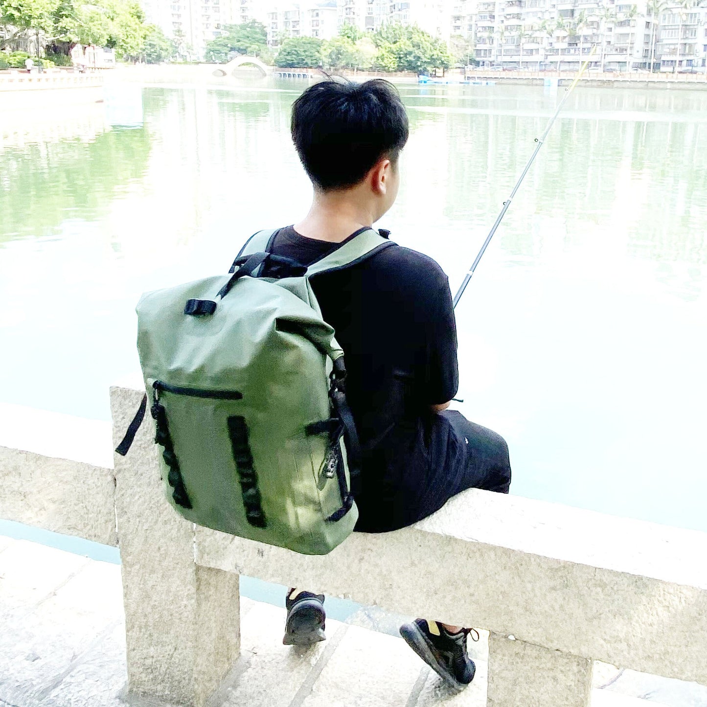 Mochila de Pesca Impermeable de Gran Capacidad - Verde Ejército