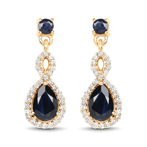 1.19 Carat Genuine Blue Sapphire and Diamond 14K Yellow Gold Earrings