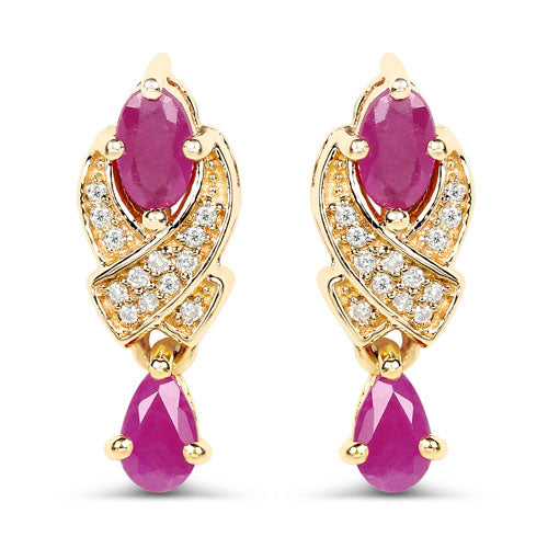 Pendientes de Rubí y Diamante Blanco de 1.12 Quilates en Oro Amarillo de 14K