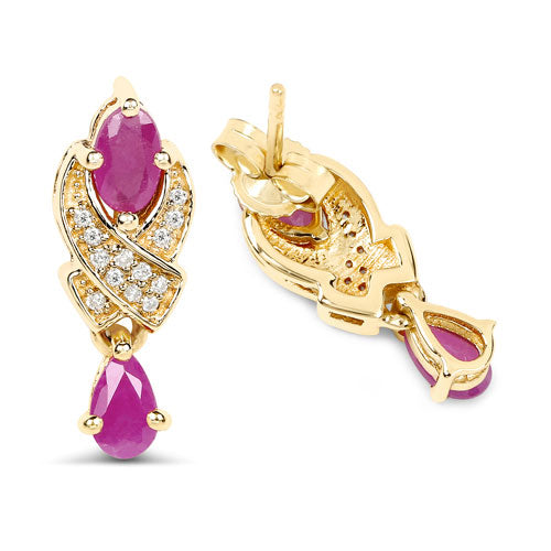 Pendientes de Rubí y Diamante Blanco de 1.12 Quilates en Oro Amarillo de 14K