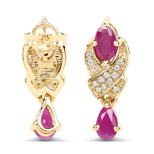 Pendientes de Rubí y Diamante Blanco de 1.12 Quilates en Oro Amarillo de 14K