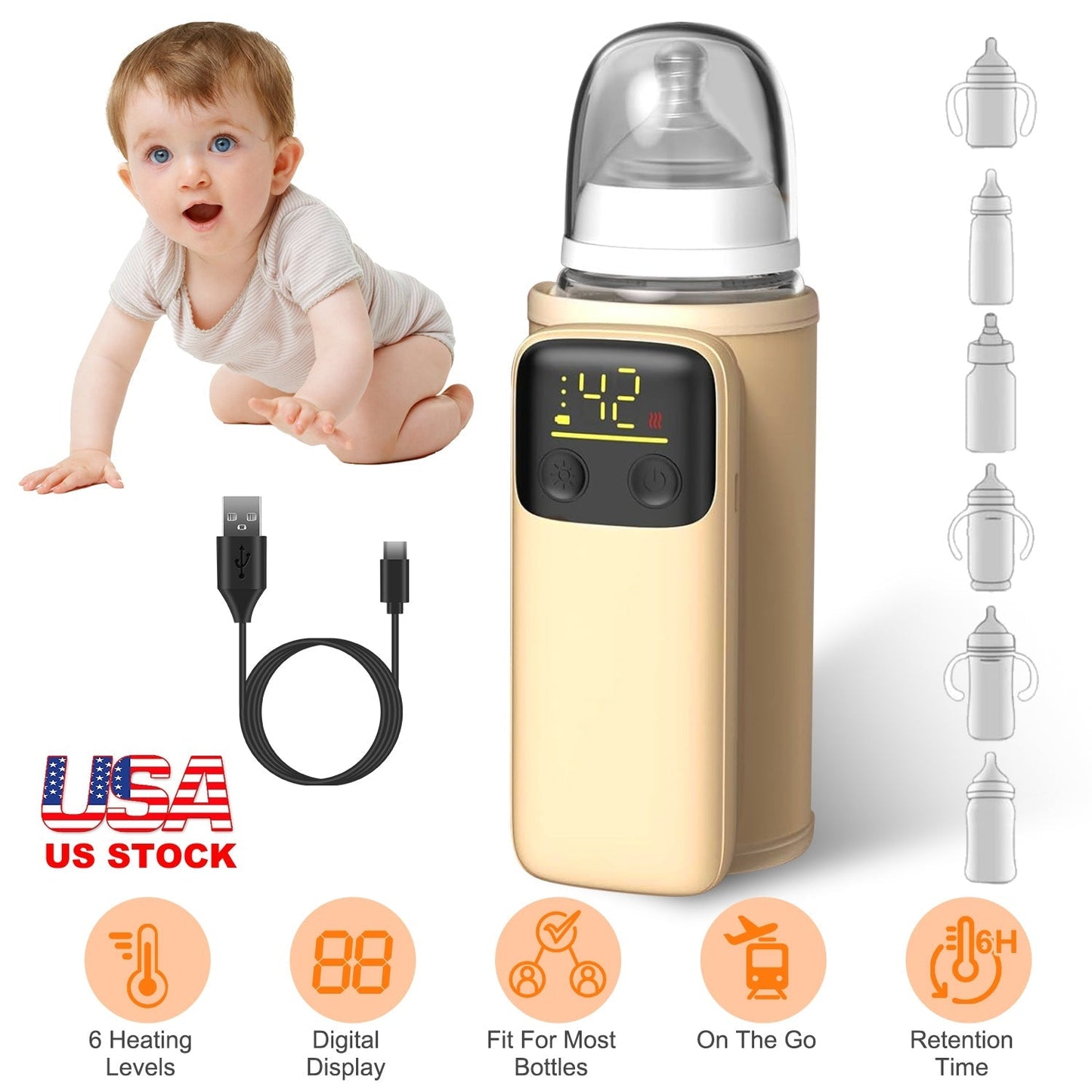 Portable Baby Bottle Warmer with Night Light