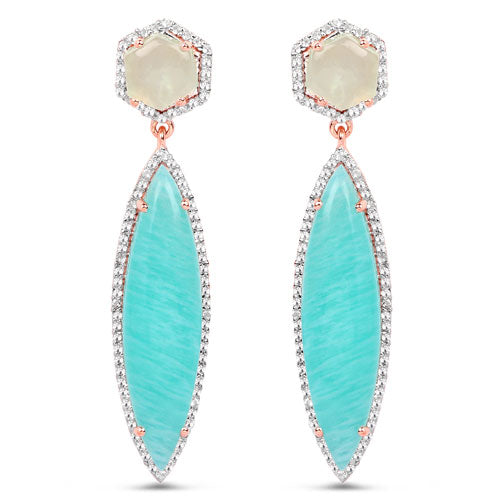 Boucles d'oreilles pendantes en or rose 14K plaqué Amazonite et Préhnite