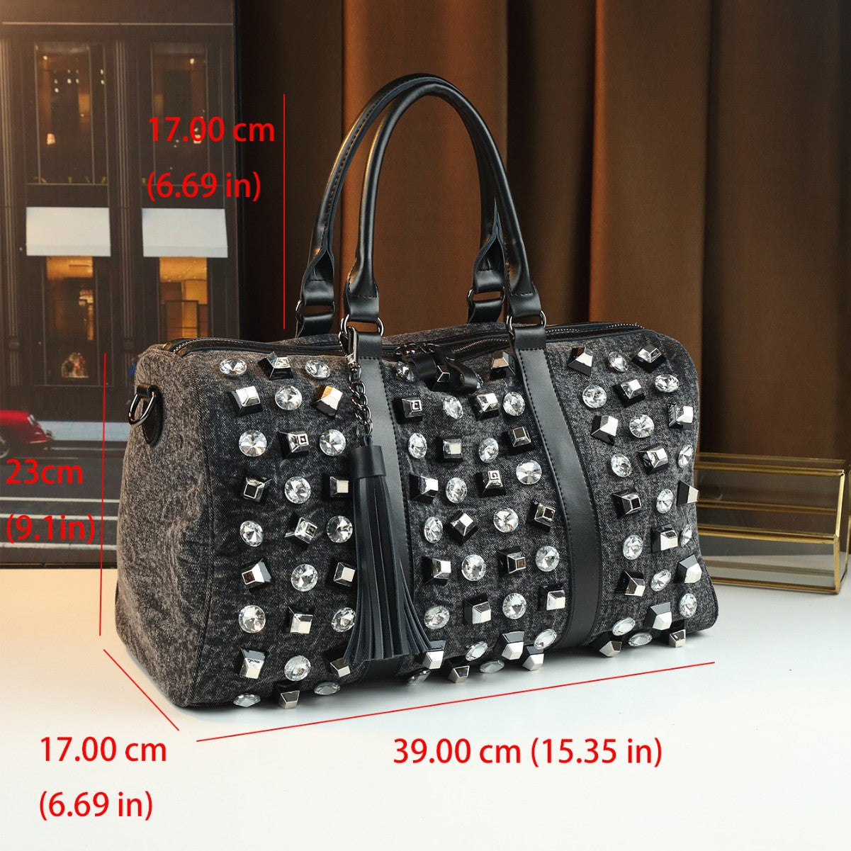 Elegant Rhinestone Embellished Large-Capacity Handbag