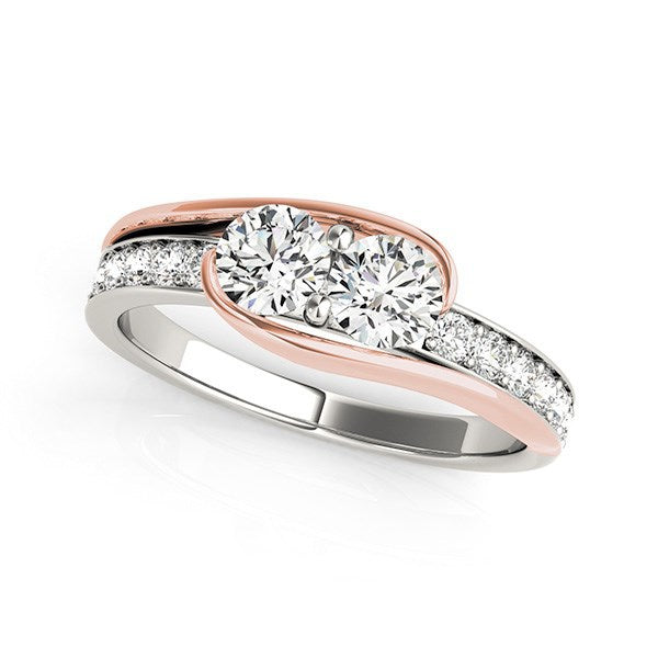 Anillo de Diamante de Dos Piedras en Oro Blanco y Rosa de 14k