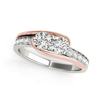 Two Stone Diamond Ring in 14k White and Rose Gold