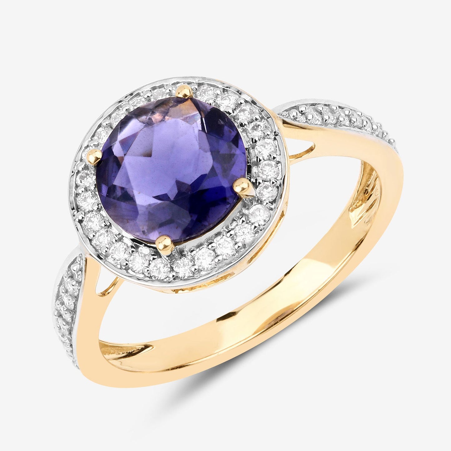 Bague en or jaune 14K avec iolite de 1,79 carat et diamants blancs