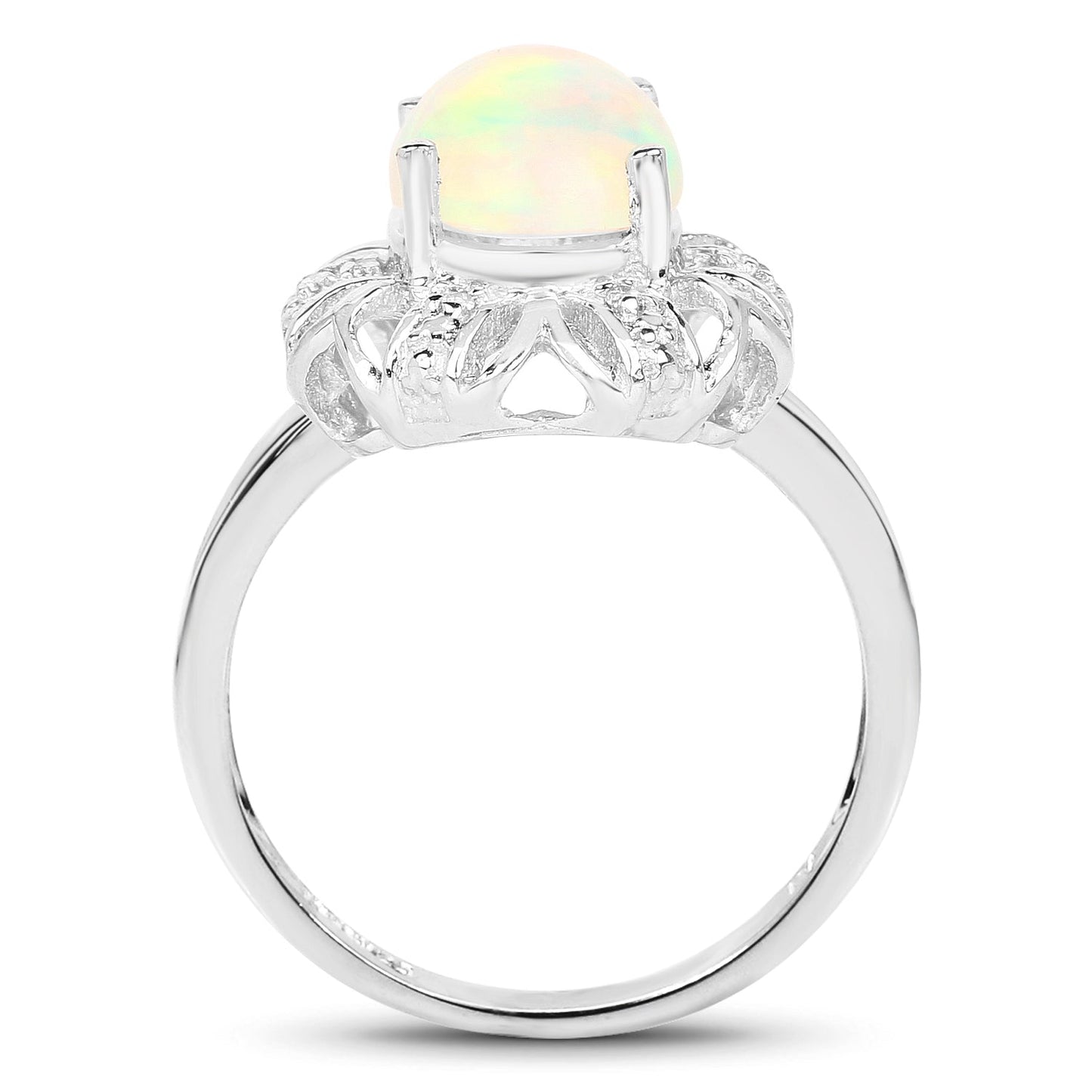 Anillo de plata esterlina con ópalo etíope genuino de 1.73 quilates y topacio blanco