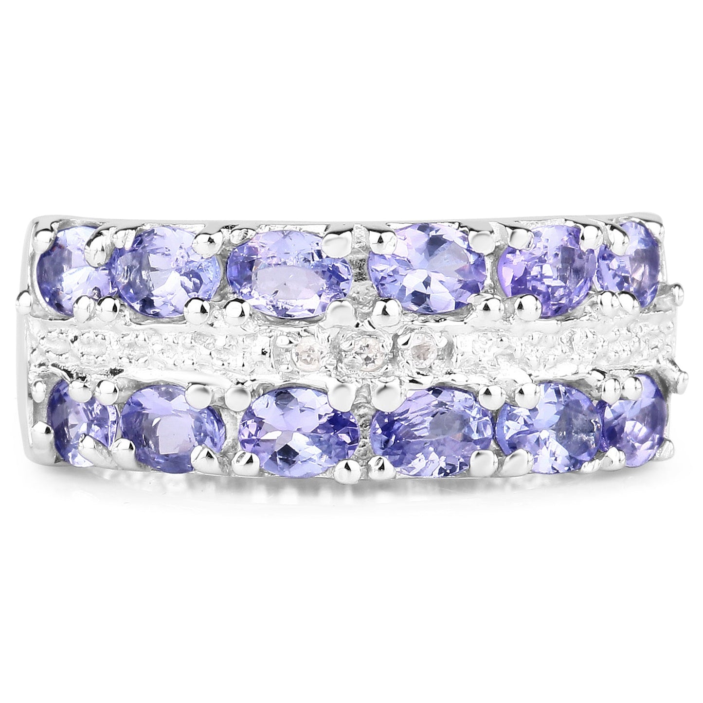 Bague en argent sterling avec tanzanite et topaze blanche de 2,05 carats