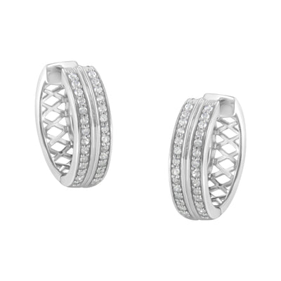 Pendientes de aro de diamantes de oro blanco de 10 quilates con 56 diamantes